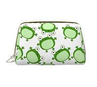 Large Makeup Bag Travel Cosmetic Organizer Leather Portable Waterproof Zipper Makeup Bag for Women and Teen Girls Kawaii Frog Pattern