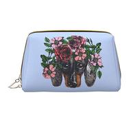 Large Makeup Bag Travel Cosmetic Organizer Leather Portable Waterproof Zipper Makeup Bag for Women and Teen Girls Dachshund Flower