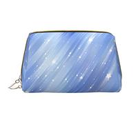 Large Makeup Bag Travel Cosmetic Organizer Leather Portable Waterproof Zipper Makeup Bag for Women and Teen Girls Blue Background Meteor