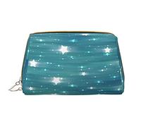 Large Makeup Bag Travel Cosmetic Organizer Leather Portable Waterproof Zipper Makeup Bag for Women and Teen Girls Green Background Meteor