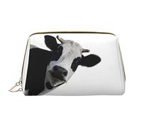 Large Makeup Bag Travel Cosmetic Organizer Leather Portable Waterproof Zipper Makeup Bag for Women and Teen Girls Funny Cow