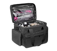 Large Makeup Bag with 2 Removable Pouches, Detachable Dividers and Shoulder Strap, Professional Travel Cosmetic Organizer Bag for Hair Supplies, Toiletries, Beauty Salon, Barber, Hairdressing Storage