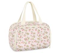 Large Makeup Bag with Compartments - Women's Travel Toiletry Bag, Water-Resistant Cosmetic Organiser with Hanging Hook, 3-Zone Design for Toiletries & Cosmetics, Rose Pink