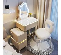 Large Makeup Vanity Set with Adjustable LED Mirror, Bright Lights, Upholstered Stool & Side Cabinet - Perfect for Small Spaces, for Women & Girls (Gray, 52x42x78 cm)