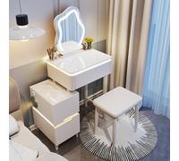 Large Makeup Vanity with Adjustable Bright Mirror Cushioned Stool and Side Cabinet SpaceSaving Design for Girls and Women (White 51 x 41 x 77 cm)