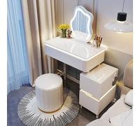 Large Makeup Vanity with Adjustable Bright Mirror Cushioned Stool & Side Cabinet Ideal for Small Spaces Perfect for Girls & Women (White 70 x 40 x 76 cm)