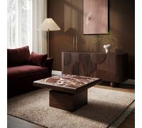 Large Mango Wood and Red Marble Square Coffee Table - Rana