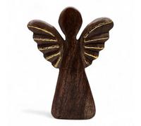 Large Mango Wood Angel Decor - Hand-Carved Gold Wing Home Accent