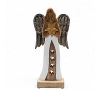Large Mango Wood Angel With Metal Wings & Enamel Star - Handcrafted Decor