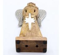 Large Mango Wood Angel With Metal Wings & Enamel Star - Home Decor & Gift
