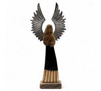 Large Mango Wood Guardian Angel With Metal Wings & Enamel Detail - 40Cm Tall