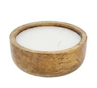 Large Mango Wood Scented Candle, 17cm Rustic Wooden Candle Holder with White Wax Sandalwood and Bergamot Fragrance