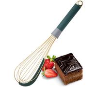 Large Manual Balloon Whisk Egg Beater - Stainless Steel. Froths Milk, Beats Eggs, Whips, Folds & Stirs Meringue, Batters & Sauces. Inbuilt Flexible Silicone Bowl Scraper. 5yr Guarantee, Green And Gold