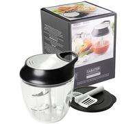 Large Manual Hand Food Chopper - Sabatier Professional Nut, Fruit and Vegetable Processor, Slicer, Cutter And Dicer. Pull String, Stainless Steel removable Blades, Lid, BPA-Free. Dishwasher Safe