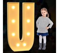Large Marquee Letter Light Up, Decorative LED Alphabet Lights, Party Decor Pre-cut Foam Board Set for Wedding Birthday Holiday, Letter U, 100cm-3.3ft