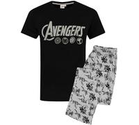 Marvel The Avengers Pyjamas For Men | Logo Grey Lounge Pants & Black T-Shirt Set | Superhero Gifts Merchandise