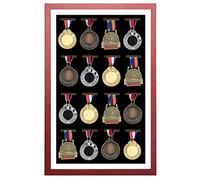 Large Medals Display Shadow Box - Medal Display Frame - 16 Medal Display Case - Perfect Medal Display for War Military, Runners, Marathon, Race Winner, Football, Gymnastics & All Sports (Red Wood)