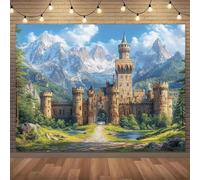 Large medieval castle background polyester elaborately designed decorative entrance rooms gardens universal vacation 250x180CM