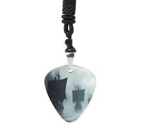 Large Medieval Ships Sailing Boat Vintage Pick Necklace Guitar Bass Pick Pendant &B Steel Music Jewelry for Music Lovers