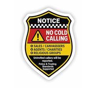 Large-Medium Sized No Cold Callers Self-Adhesive Sticker for Front Door or Window/Effective Deterrent for Nuisance Canvassers, Salesman, Hawkers, Agents etc/Weatherproof Removable & Wipeable / / /