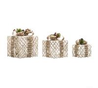 Large Medium Small Light Up Boxes for Indoor Display(Curry White) | Plush white finish, silver bow accent, sturdy iron frame, warm LED glow, holiday centerpiece