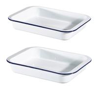 Large & Medium White Enamel Steel Roasting Tin Set Oven Dishes Hairy Bikers White Medium