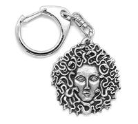 Large Medusa Greek Gorgon Push Gate Keyring with Grey Burlap Pouch
