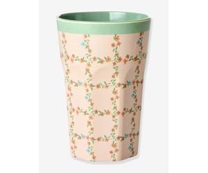 Large melamine CHECKERED STENCIL RICE mugs, 400 ml rose