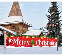 Large Merry Christmas Banner Huge Xmas Holiday Indoor Outdoor Hanging Banner for Christmas Party Decorations Supplies