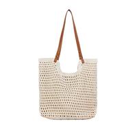 Large Mesh Beach Bag,Eco-Friendly Beach Bag Hand-woven Women's Shoulder Handbag Summer Fashion Straw Beach Tote Bag Travel Shopper Weaving Shopping Bags(White)