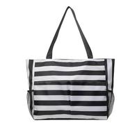 Large Mesh Beach Bag,Eco-Friendly Beach Bag Style Art Contrast Waterproof Canvas Tote Bag Large Capacity Shoulder Lazy Shopping Beach Bag(Black)