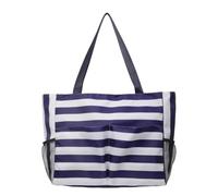 Large Mesh Beach Bag,Eco-Friendly Beach Bag Style Art Contrast Waterproof Canvas Tote Bag Large Capacity Shoulder Lazy Shopping Beach Bag(DEEP BLUE)
