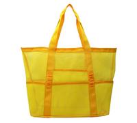 Large Mesh Beach Bag for Travel Seaside Towel Storage with Durable Slippers Compartment (Yellow, One Size)