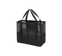 Large Mesh Beach Tote Bag with Secure Zipper Pocket for Family Pool Swimming and Cruise (Black, 42x20x39cm)