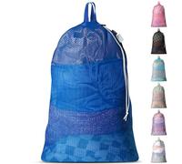 Large Mesh Laundry Bag - Carry Handles, Secure Drawstring Closure, Machine Washable, Spacious Storage, Durable Soft Mesh Net Material, College Dorm, Camp, Laundromat. (Blue)