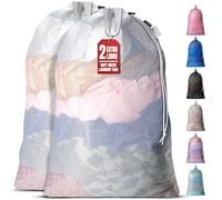 Large Mesh Laundry Bags - 2-Pack Heavy Duty with Handles & Drawstring - Machine Washable Net Laundry Sacks for College Dorm, Camp, Travel, Bedding & Clothes Storage (White)