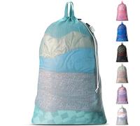 Large Mesh Laundry Bags - Heavy Duty with Handles & Drawstring - Machine Washable Net Laundry Sacks for College Dorm, Camp, Travel, Bedding & Clothes Storage (Teal)
