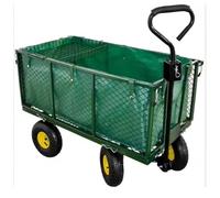 Large Mesh Steel Garden Trolley On Wheels, Heavy Duty Trailer 550kg Capacity - Foldable Wagon With Removable Cart Liner, 180° Rotating Handle For Plants, Camping, Festivals