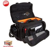 SLR Camera Shoulder Bag W/ Accessories Large Black Orange Interior Travel