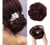 Large Messy Bun Hair Piece, Wavy Curly Scrunchies, Synthetic Chignon Ponytail Hair Extensions for Instant Volume, Thick Updo Hairpieces for Women Brunette/Ash Blonde(99J)