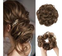 Large Messy Bun Hair Piece, Wavy Curly Scrunchies, Synthetic Chignon Ponytail Hair Extensions for Instant Volume, Thick Updo Hairpieces for Women Brunette/Ash Blonde(10)