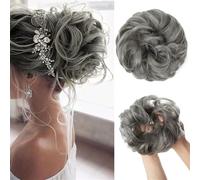 Large Messy Bun Hair Piece, Wavy Curly Scrunchies, Synthetic Chignon Ponytail Hair Extensions for Instant Volume, Thick Updo Hairpieces for Women Brunette/Ash Blonde(171)