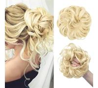 Large Messy Bun Hair Piece, Wavy Curly Scrunchies, Synthetic Chignon Ponytail Hair Extensions for Instant Volume, Thick Updo Hairpieces for Women Brunette/Ash Blonde(Beach Blonde)