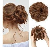 Large Messy Bun Hair Piece, Wavy Curly Scrunchies, Synthetic Chignon Ponytail Hair Extensions for Instant Volume, Thick Updo Hairpieces for Women Brunette/Ash Blonde(30 Copper Auburn)