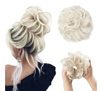 Large Messy Bun Hair Piece, Wavy Curly Scrunchies, Synthetic Chignon Ponytail Hair Extensions for Instant Volume, Thick Updo Hairpieces for Women Brunette/Ash Blonde(Platinum Blonde)