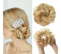 Large Messy Bun Hair Piece, Wavy Curly Scrunchies, Synthetic Chignon Ponytail Hair Extensions for Instant Volume, Thick Updo Hairpieces for Women Brunette/Ash Blonde(27H613)