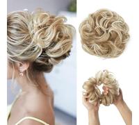 Large Messy Bun Hair Piece, Wavy Curly Scrunchies, Synthetic Chignon Ponytail Hair Extensions for Instant Volume, Thick Updo Hairpieces for Women Brunette/Ash Blonde(27T60)