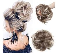 Large Messy Bun Scrunchie Hair Piece Elastic Updo Cover Hair Extension Instant Ponytail Curly 80g 1pc Tousled Synthetic Hairpiece Thick Hair Donut Brown to Bleach Blonde