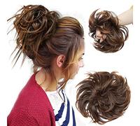 Large Messy Bun Scrunchie Hair Piece Elastic Updo Cover Hair Extension Instant Ponytail Curly 80g 1pc Tousled Synthetic Hairpiece Thick Hair Donut Aubrun mix Medium Brown
