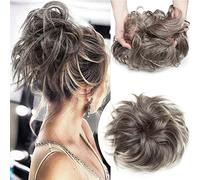 Large Messy Bun Scrunchie Hair Piece Elastic Updo Cover Hair Extension Instant Ponytail Curly 80g 1pc Tousled Synthetic Hairpiece Thick Hair Donut Grey Blonde Highlight